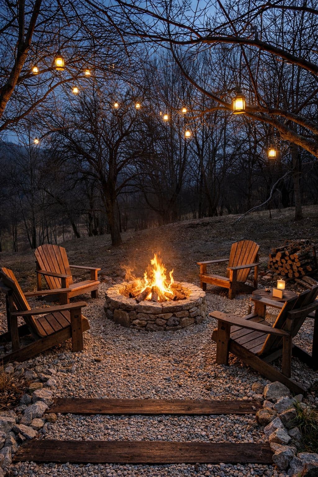 Zona de foc comună — firepit seara la Sătucul Verde, Secăria